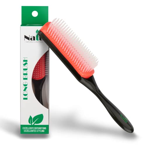 Natu Natural Curly Hair Haarbürste | perfekt für nasses oder trockenes Haar | antistatisches Gummikissen und Nylonborsten | zum Stylen und Glätten langer Haare | für jeden Haartyp geeignet Cover