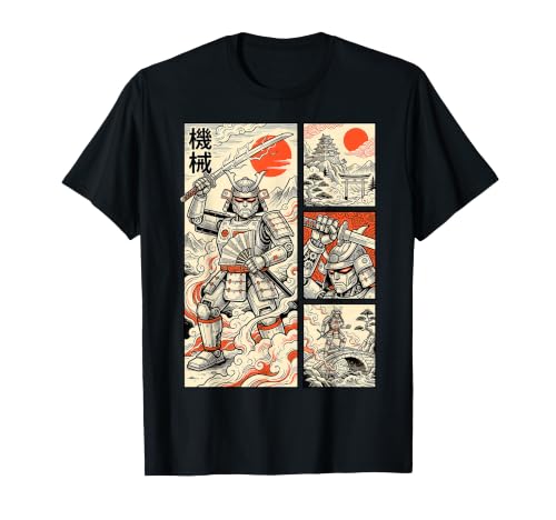 Robot Japonais Samouraï Comic Ukiyo-e Guerrier mécanique Art T-Shirt