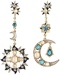 Janly Clearance Sale Women Earrings , Ladies Earrings Luxury Opal Diamond Sun/Moon Shape Asymmetrical Earrings , Jewelry Sets , Valentine's Day (Multicolor)