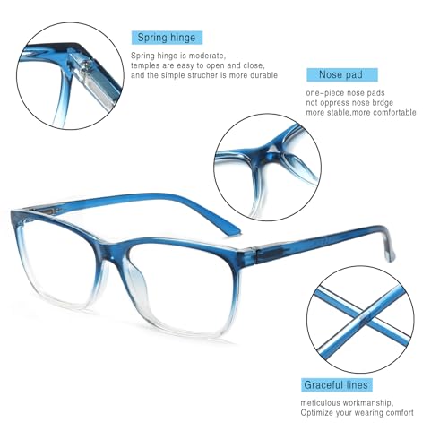 Image of Henotin 4 Pack Ladies Reading Glasses Blue Light Blocking Spring Hinge Readers Anti Eyestrain Computer Eyeglasses (Mix Color, 3.0)