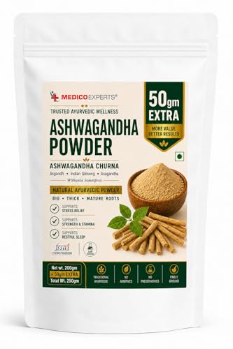 Image of Ashwagandha Powder 200gm + 50gm Free - Big, Thick, Mature Root Churna | Withania Somnifera (Indian Ginseng) | FSSAI Certified, Lab Tested, No Additives