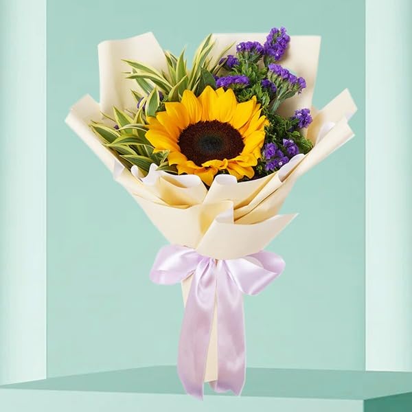 IFG's Bouquet of 1 Yellow Sunflower in paper packing | Send on Birthday, Anniversary, Mother's Day, Father's Day, Valentine, Retirement | Delivery in 4 hrs