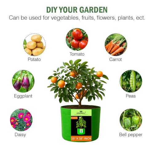 Image of Kingwell grow bags 15x18 inch pack of 8 For Terrace Garden Vegetable Plant Grow Bags Fruits Growing Containers For terrece Gardening