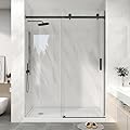 KPUY Frameless Shower Door, 49-54" W x 76" H Sliding Glass Shower Door, 1/4" (6mm) Thick Tempered Clear Glass with Explosion-Proof Film Nano Coating in Matte Black Finish