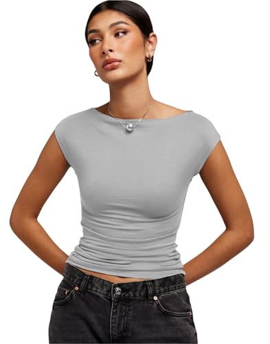 Image of SIGHTBOMB Ultra Soft Fabric Afford LUX Edition Double Layered Boat Neck Folded Cap Sleeves SOFTLINE Cuddle TOP for Women