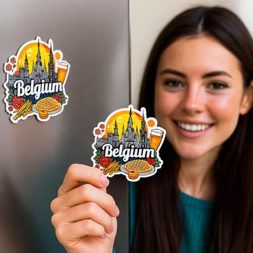 Image of Naxon Belgium Country Theme Souvenir Wooden Refrigerator Stylish Fridge Magnet - Fridge Decoration Magnet for Kitchen & Home Decor | Perfect Souvenir Gift | Size 3x3 Inches | Pack of 1