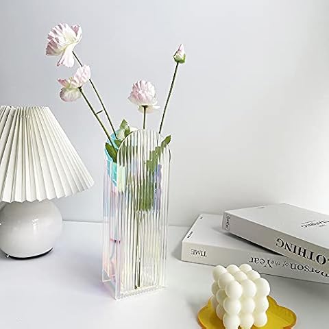 Acrylic Flower Vase, Iridescent Home Décor, Colorful Wedding Decorations, Rainbow Colored Clear Modern Design for Shelf, Table , Living Room, Bedroom Indoor Ideal Gifts-Long Wavy Cover