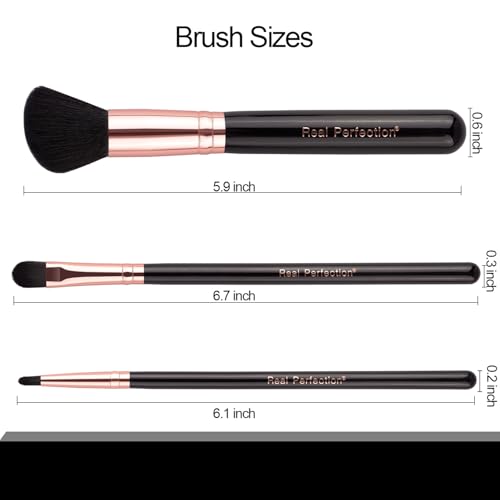 Image of Real Perfection Makeup Brush Set 16 Pcs with 1 Eyebrow Razor Premium Synthetic Foundation Powder Concealers Eyeshadow Blush Makeup Brushes Make up Brushes Kit (Black)