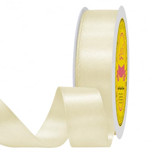Image of Double Face Cream Satin Ribbon 7 /8 Inch X 100 Yards Polyester Ribbon for Gift Wrapping Very Suitable for Weddings Party Hair Bow Invitation Decorations and More