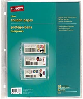 Staples 3 Pocket, Clear Coupon Pages, 8-1/2" X 11", 10 Sheets (Pack of 2)