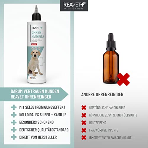 Ohrreiniger für Hunde und Katzen Reavet 250ml mit Kamille und Silber