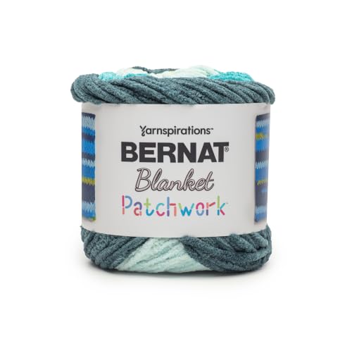 Image of Bernat Blanket Patchwork Yarn for Crocheting Soft, Teal Dream, 2-Pack | #6 Super Bulky Yarn, 100% Polyester, Soft Crochet Yarn for Blankets, Knitting & DIY Crafts, 220yds, 300g /10.5oz per skein