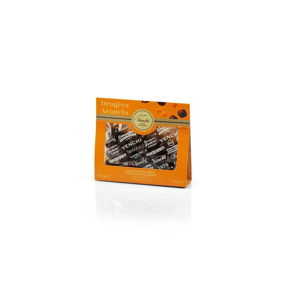 Venchi - Écorce d'Orange Noir - Écorces d'Orange confites enrobées de Chocolat Noir 56%, 100 g - Végétalien - Sans gluten