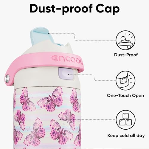 Image of ENCOOL Leakproof Insulated Water Bottle with Straw Dual-Sip Water Bottle Bag-Safe Design for Work, Commute & Gym - Keeps Drinks Cold All Day, 32 oz, Y2K Butterfly
