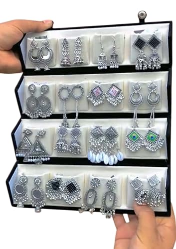 Image of women earring box pack of 16 pair with velvet box