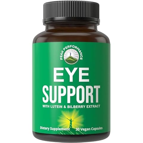 Peak Performance Eye Vitamins - Eye Support Supplement for Computer Users with Lutein, Zeaxanthin, Astaxanthin, Carotenoids, and Bilberry Extract. Support for Eyes. 30 Vegan Capsules Cover