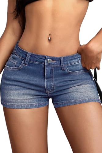 ELLEVEN Low Rise Jean Shorts for Women Sexy Y2k MIni Denim Shorts Summer High Stretchy Micro Shorts Blue Denim Small