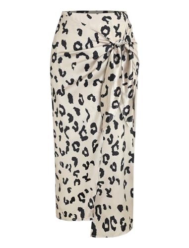 ZAFUL Women's Boho Skirt Asymmetrical Skirts Tied Floral Paisley Printed High Waist Ruched Skirts for Women