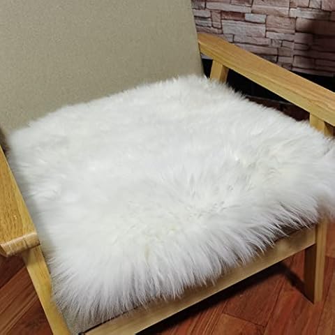 Champlus Sheepskin Chair Cushion Pad Genuine Australian Sheepskin Seat Cushion Fur Chair Cover, Square 17'' x 17'' Small Sheepskin Rug Pad for Kitchen, Office, Dining, Chairs - 1 Piece Ivory Cover