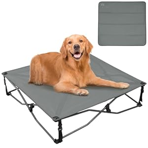 TIMBER RIDGE Large Elevated Dog Bed, 3-in-1 Portable, Folding, and Raised with Removable Pad Mat, Cooling Design for Indoor and Outdoor Use, Grey