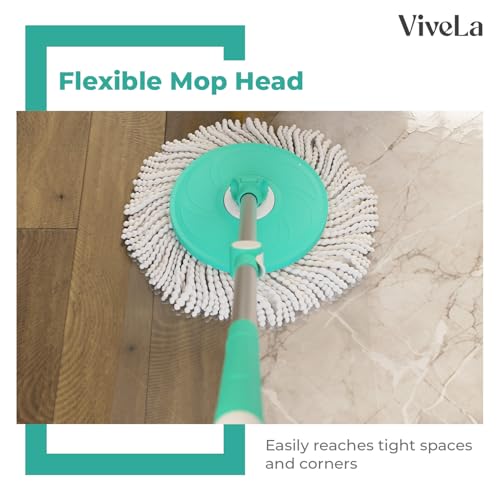 Image of Vivela Spin Mop | Extendable Stainless Steel Handle | 360 Rotating Microfiber Mop Head | Wet & Dry Floor Cleaning | Adjustable Height | Reusable Pad | Ideal for Tile, Marble