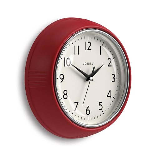 JONES CLOCKS® Ketchup Murale | Horloge de dîner rétro Ronde | 25cm | Rouge | Idéal pour la Cuisine, Le Salon, Le Bureau ou la Chambre à Coucher | Chiffres...