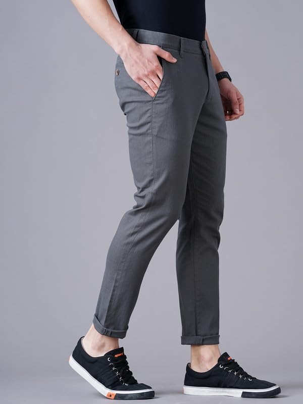 Image of British Club 100% Cotton Slim Fit Flat-Front Trousers for Men | Tailored Design for a Clean Look | Versatile for Office & Casual Wear | Lightweight Breathable Fabric | Black