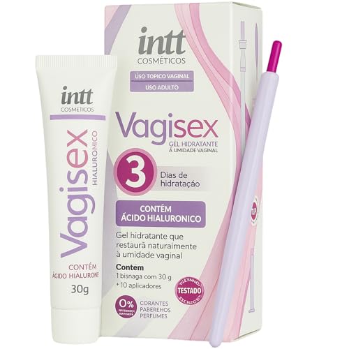 Intt Vagisex Gel Hidratante Vaginal Com Ácido Hialurônico, 30g, Com 10 Aplicadores Descartáveis, 3 Dias de Hidratação, Uso Tópico Adulto
