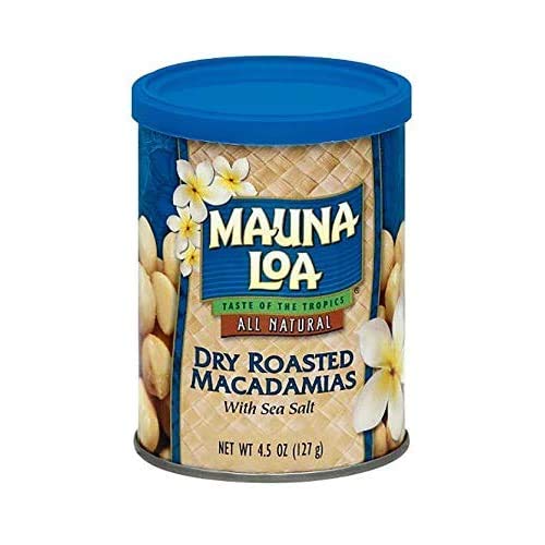 Mauna Loa Premium Hawaiian Roasted Macadamia Nuts, Unsalted Flavor, 4.5 Ounce Can (Pack Of 12)