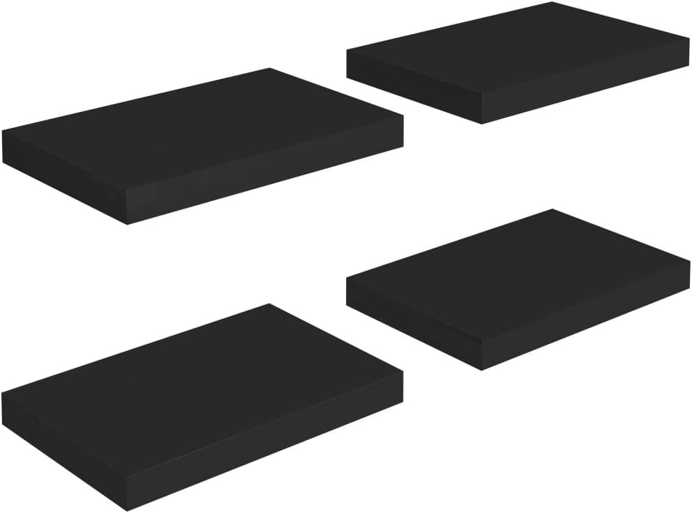 Floating Wall Shelves 4 pcs Black,Display Shelf,Photo Shelve,Speakers Shelves,Home Room Wall Decor,Modern Shelves,Bathroom Shelves,for Living Room,Bedroom,Kitchen,15.7"x9.1"x1.5" MDF