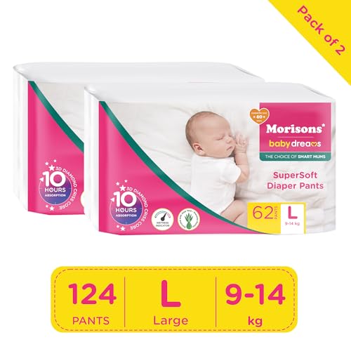 Image of Morisons* babydreams THE CHOICE OF SMART MUMS Super Soft Diaper Pant L (62 Count, Pack of 6), White