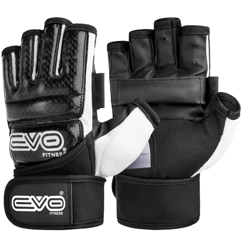 EVO Fitness Luvas de couro MMA Muay Thai gel luvas de karatê Kickboxing Grappling Sparring Training UFC luvas boxe luvas MMA Mitts artes marciais karaté luvas saco (preto, M)