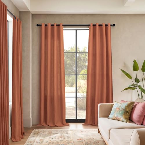 Rust Colored Curtains 96 Inches Long Autumn Home Decor Grommet Extra Long Drapes Linen Rustic Farmhouse Fall Curtains for Living Room Bedroom Patio Sliding Glass Door 52x96 Inch Length Terracotta