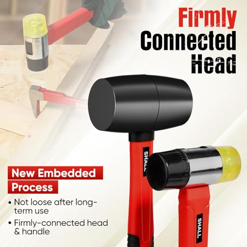 SHALL 2-Piece Rubber Mallet Hammer Set, 16oz Rubber Hammer Mallet & 40mm Double-Faced Soft Mallet, Shockproof Fiberglass Handle with Cushion Grip, Damage-Free to Flooring, Tile, Crafts and Wood Work 2 SHALL 2-Piece Rubber Mallet Hammer Set, 16oz Rubber Hammer Mallet & 40mm Double-Faced Soft Mallet, Shockproof Fiberglass Handle with Cushion Grip, Damage-Free to Flooring, Tile, Crafts and Wood Work - Image 2