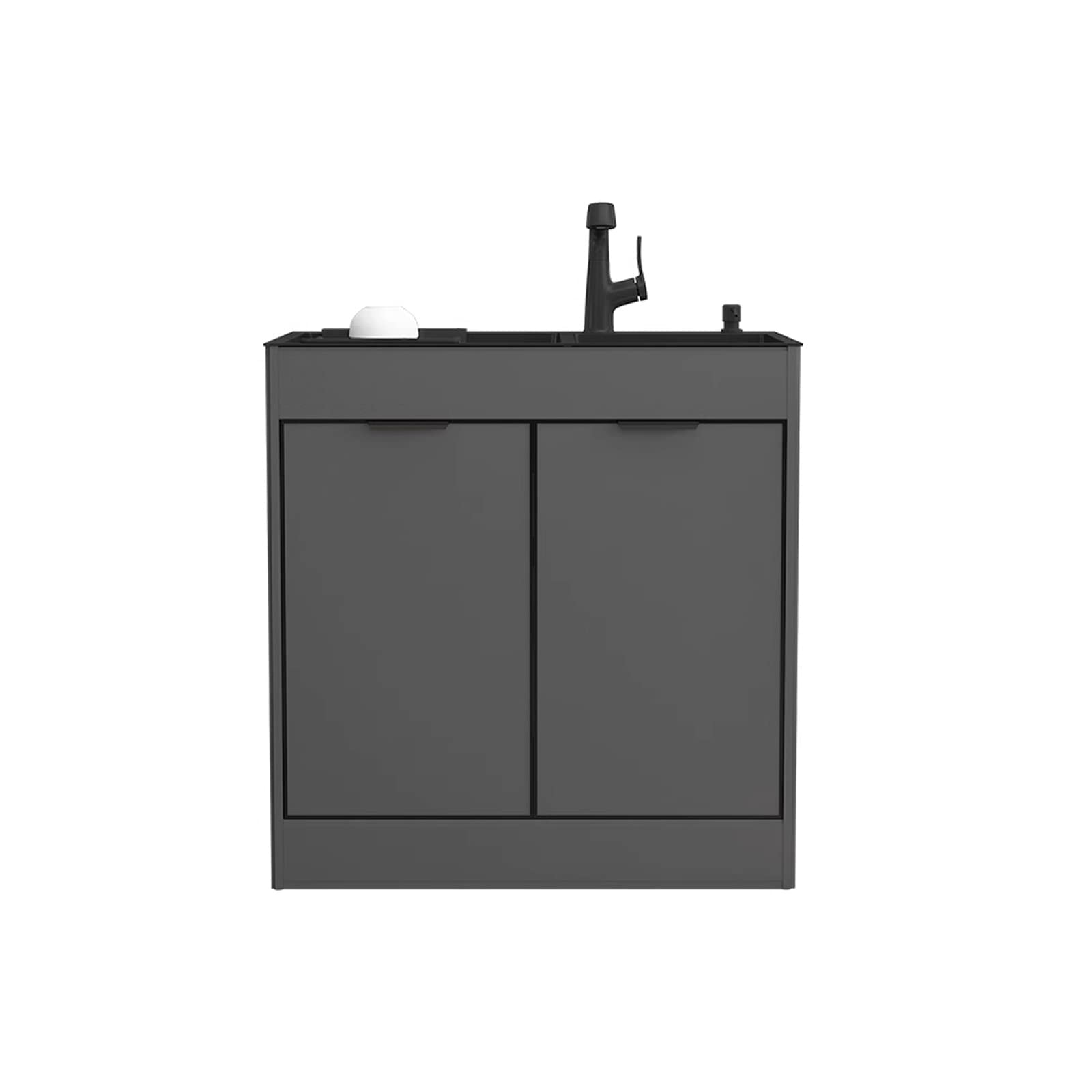 ZQFHSX Commercial Black Utility Sink with Cabinet and High Arc Stainless Faucet | Multifunctional for Kitchen, Laundry, Garage, Outdoor Indoor