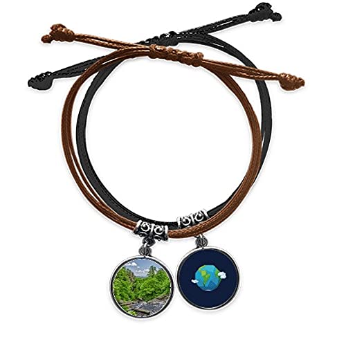 Pulsera de cuerda Arroyo Verde y cuero ajustable con diseño de ciencias forestales