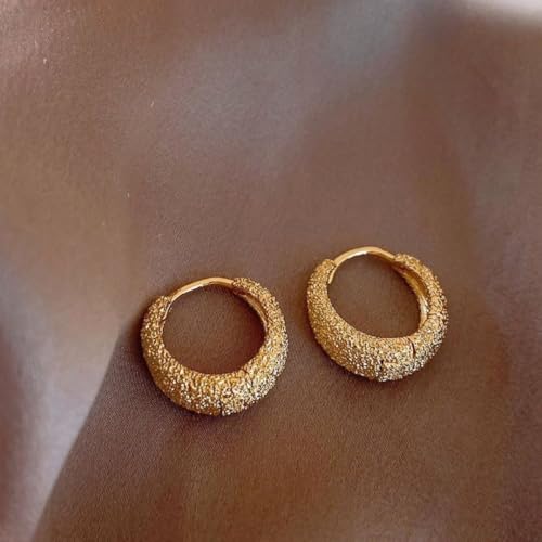 Image of Estailo Fashion Gold Womens Textured Gold Hoop Earrings
