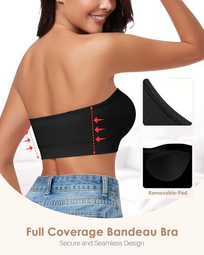 Image of Strapless Bra for Women Bandeau Bras Seamless Wireless Padded Bandeau Top Non-Slip Tube Top
