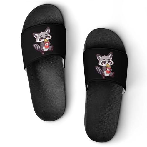 Raccoon Eating Instant Noodle Cup Unisex Shower Shoes House Slippers Non-Slip Indoor Bathroom Shoes for Pool Beach 43 (265mm)