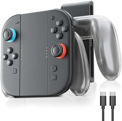 （19:00時点） Switch 2 Joycon対応 充電グリップ クリアデザイン 人間工学設計のコントローラーグリップ LEDライト付き マグネット式急速充電 自立式設計 プレイしながら充電可能 USBケーブル付属 スイッチ2 ジョイコン用充電器