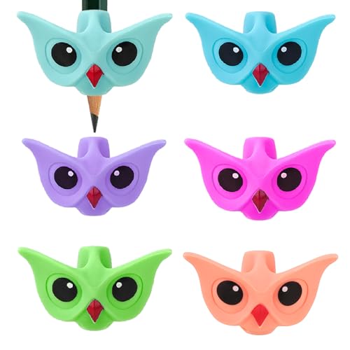 TOCCOOL Children's Owl Pencil Grips, Pencil Training Device for Kids, Ergonomic Writing Aid with Right and Left Hands. (6 Pack)