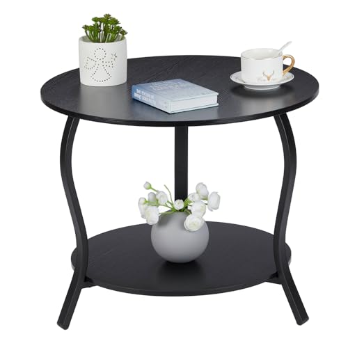 Small Round Coffee Table with Open Storage, 2-Tier Coffee Side Tables for Small Space, Accent Center...