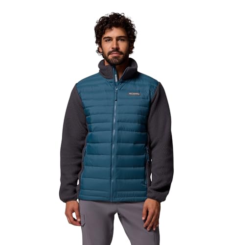 Columbia Juniper Peak - Chaqueta híbrida para hombre, chaqueta de plumón acolchada, azul verdoso, tiburón, talla XL