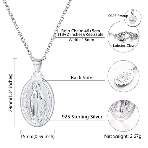 Image of U7 Virgin Mary Necklace for Women,18K Gold Plated /Sterling Silver Oval Miraculous Medal Virgin Mary Pendant Necklace