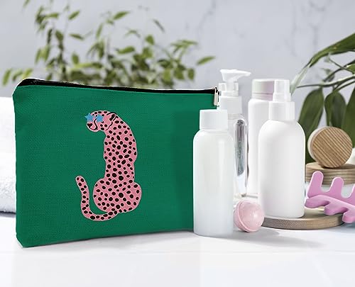 Preppy Leopard Print Cosmetic Bag, Wildlife Animal Asian Pink Cheetah Makeup Bag Zipper Cosmetic Pouch Bag Travel Linen Makeup Organizer, Trendy Gifts for Women Teen Teenager Girls Her Teens4