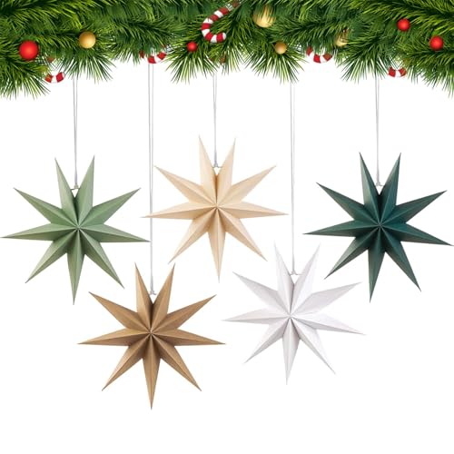 TREABEAR 5PCS Papiersterne Zum Aufhängen, Weihnachtsdeko Stern Papier...