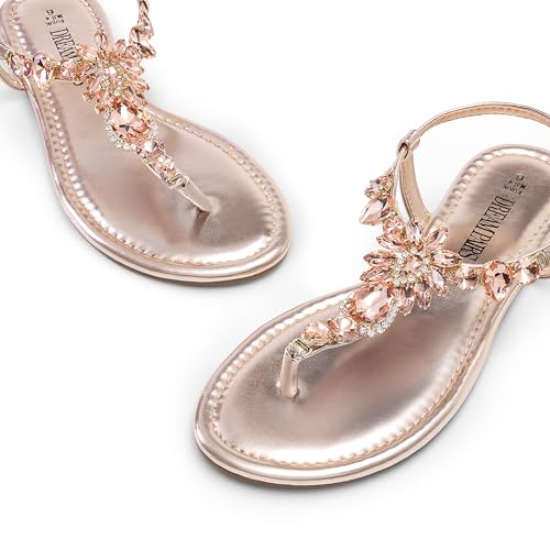 Image of DREAM PAIRS Women's Rhinestone Flat Sandals | Thong Sparkle Dressy Comfortable Adjustable Ankle Strap Sandals for Summer Beach Vacations Wedding Holiday Party
