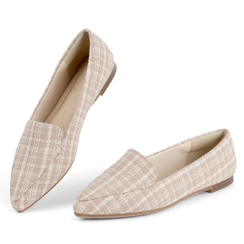 Image of MUSSHOE Pointed Toe Flats for Women, Comfortable Business Casual Work Shoes, Slip On Loafers with Arch Support, Office Walking Flats for All Day Standing