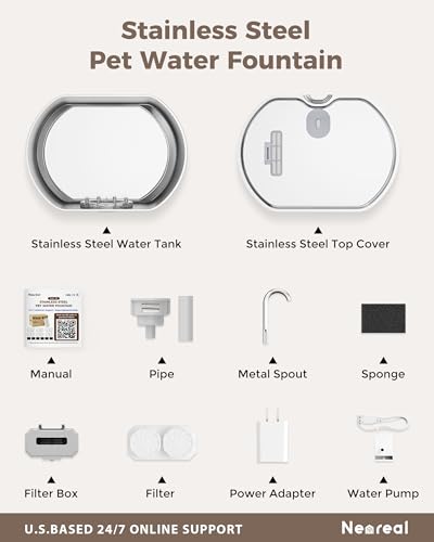 Cat Water Fountain Stainless Steel: Cat Fountain for Drinking- Pet Water Fountain Inside - Automatic Dog Watering Dispenser Bowl - Pet Feeding & Watering Supplies - Water Level Window - Image 9