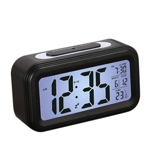 Despertador a batería – Pantalla digital LED sensor de temperatura función snooze, dormitorio, mesita de noche, escritorio, viajes, uso en la oficina para aquellos que tienen el sueño profundo